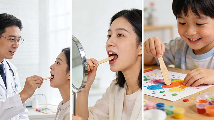 Wooden tongue depressor use