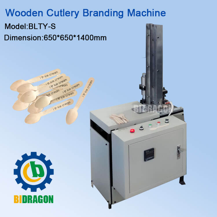 Friendly Disposable Wooden Spoon Fork Knife Logo Printing Hot Stamp Branding Machine